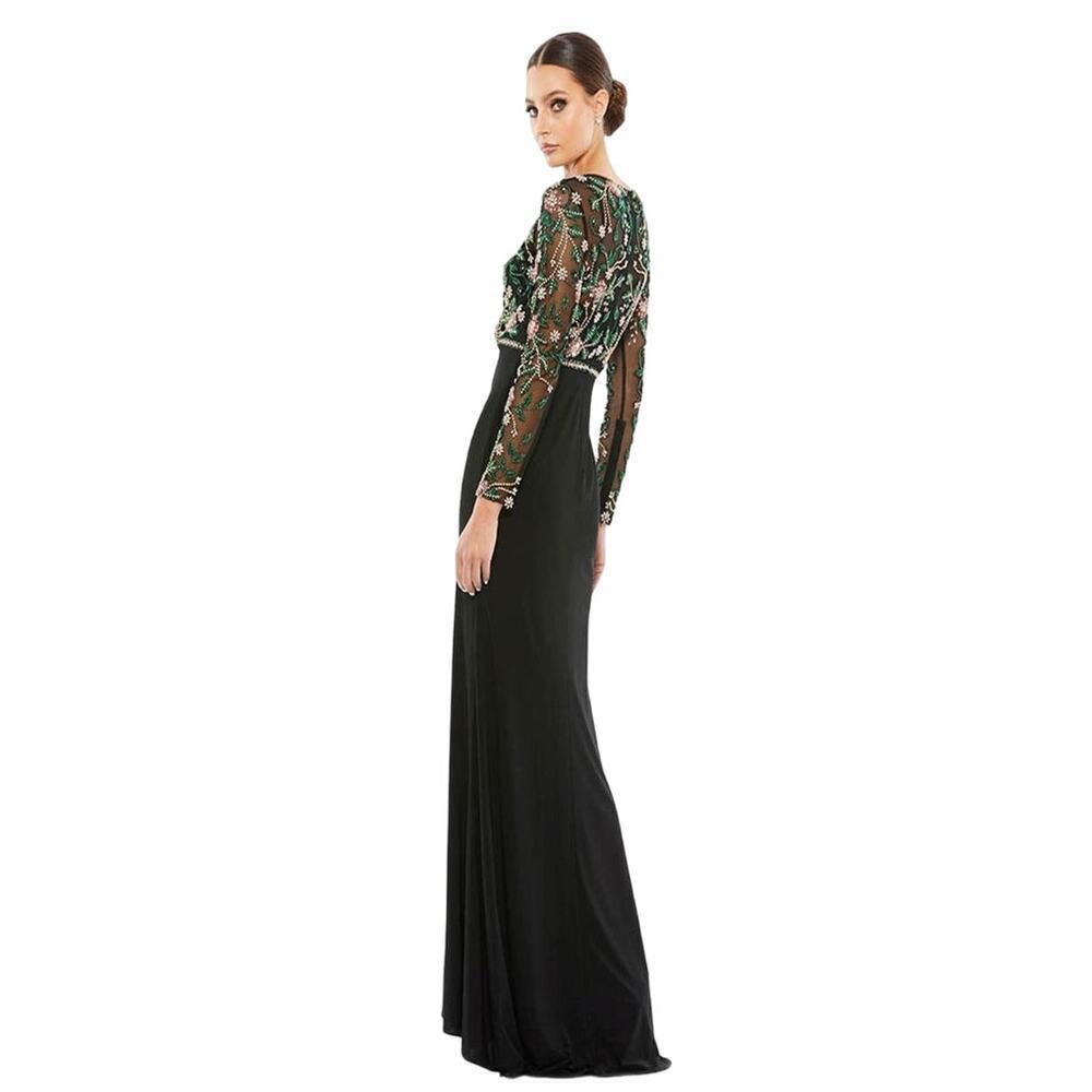 Mac Duggal 67870 Illusion Neckline Beaded Jersey Dress Black/Multi Size 6 NWT - Picture 3 of 12